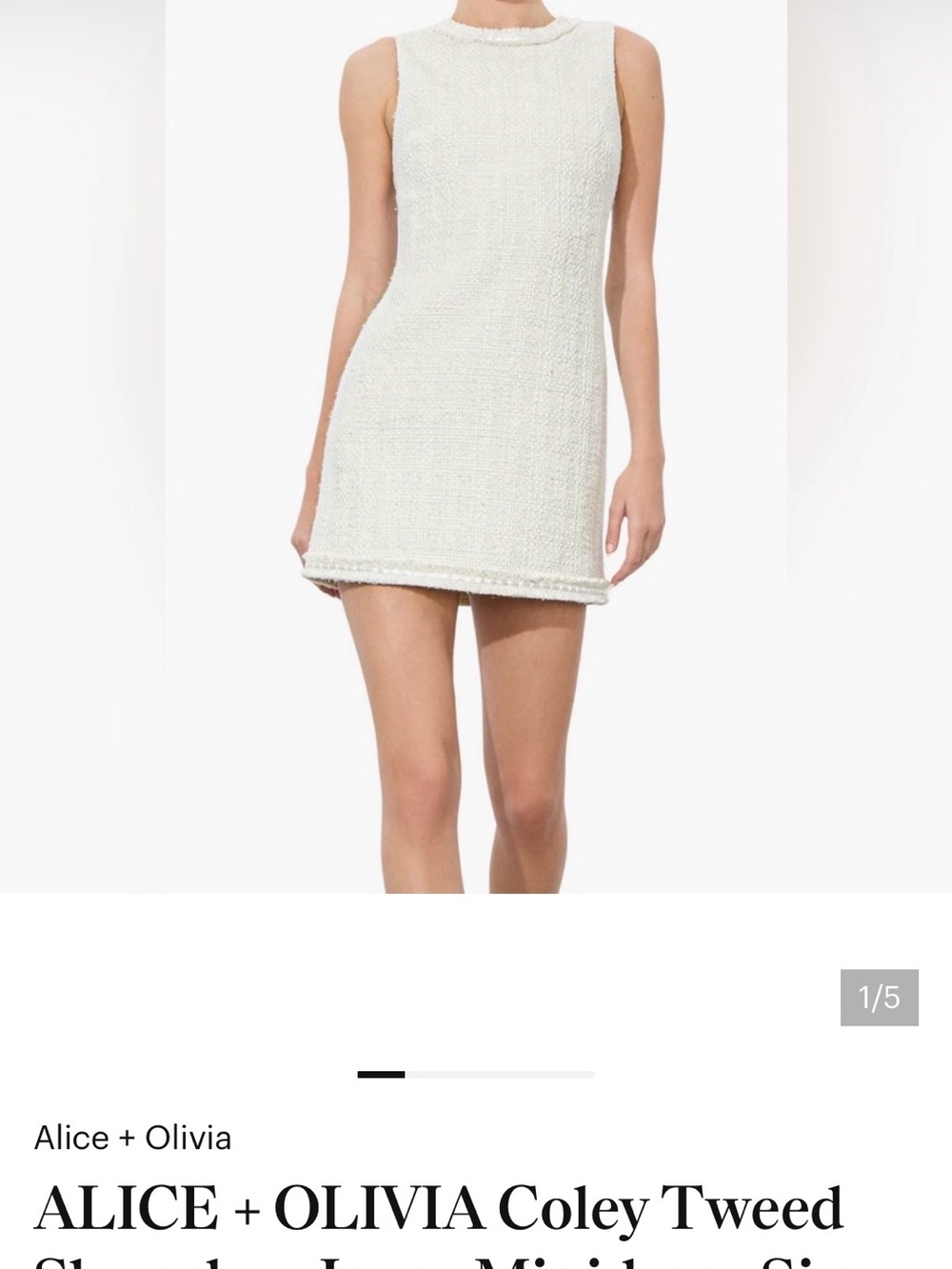 Alice + Olivia Cream Sleeveless Tweed Mini Dress